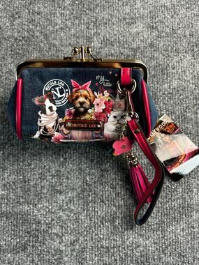 Nicole Lee USA My Little Princess Denim Coin Purse Wristlet NWT